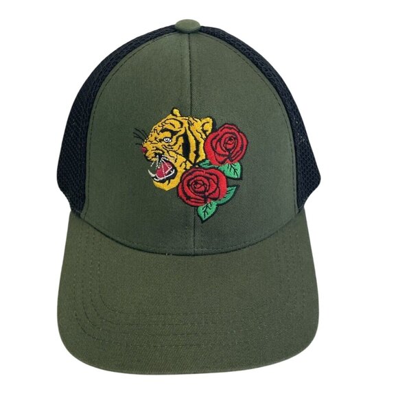 Wild Fable Tiger Roses Embroidered Green Black Trucker Hat Mesh Adjustable Snapb - Picture 1 of 9